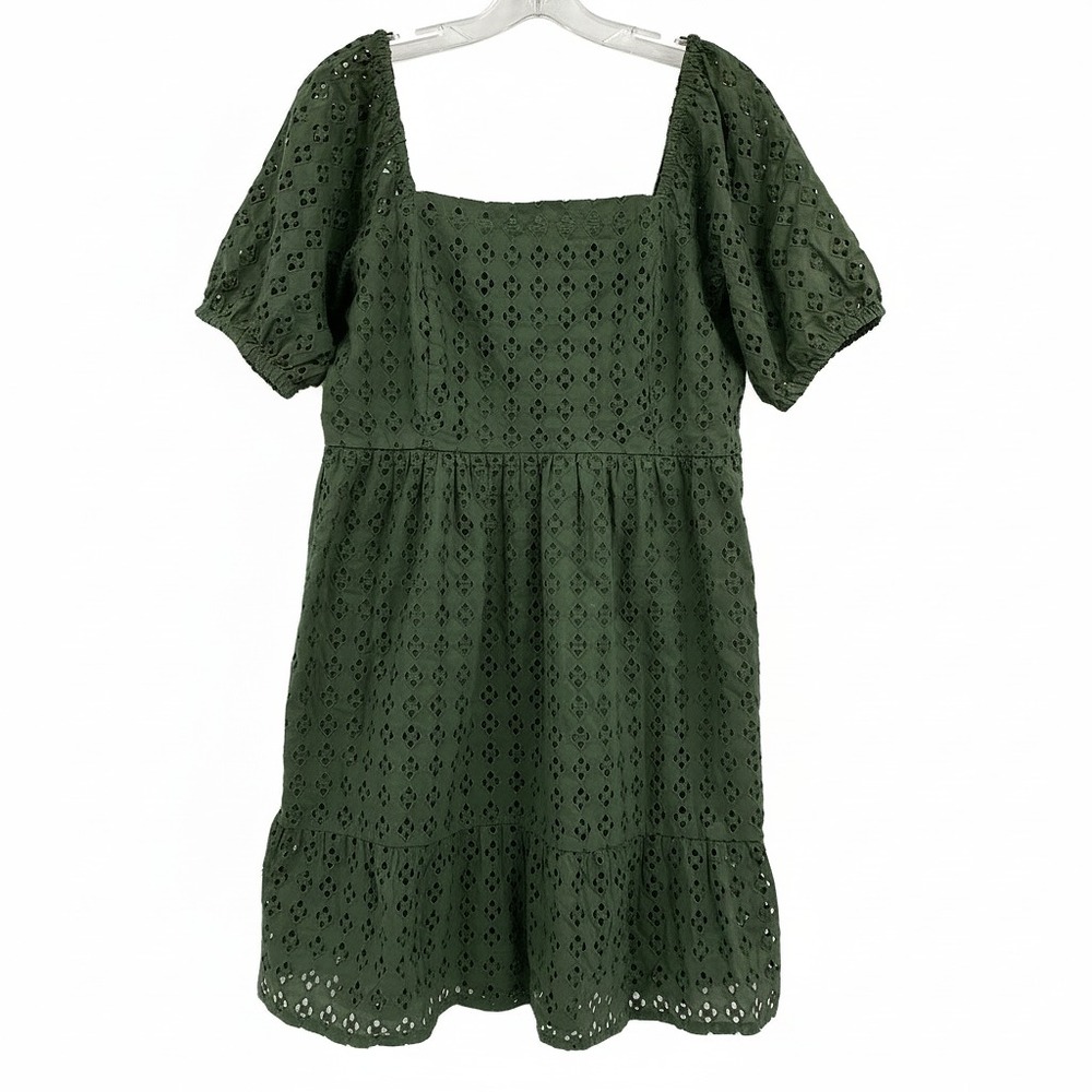 La Blanca Green Eyelet Puff Sleeve Mini Dress | Womens L